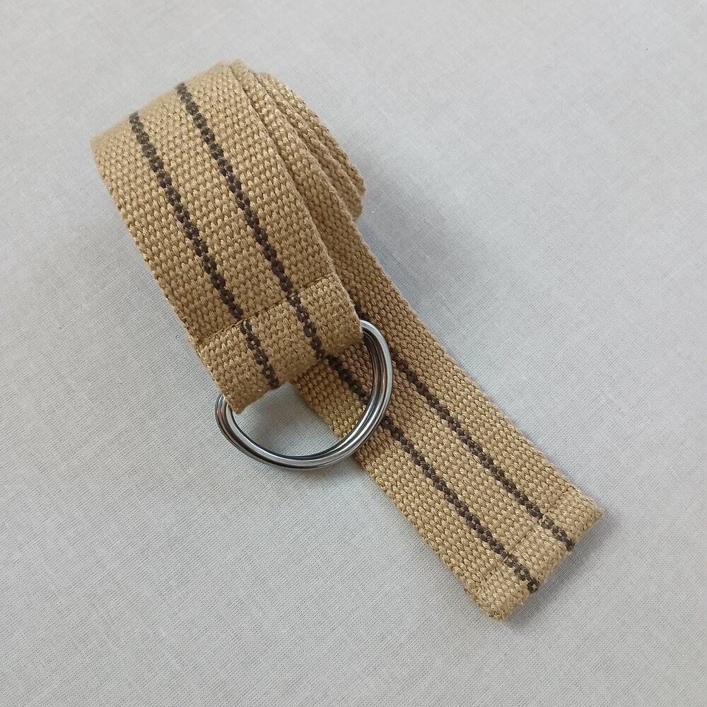 LSI Tan Striped Woven D-ring Belt 42" unisex brown cinch punk grunge casual